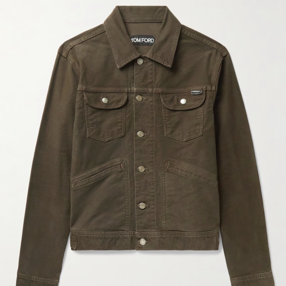 TOM FORD Stretch-cotton Moleskin Trucker Jacket In Brown